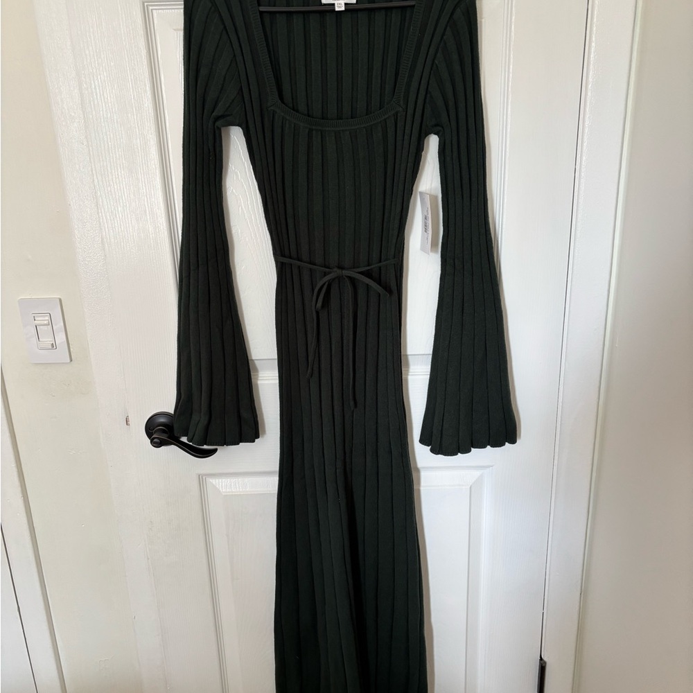 Worth Collective Ribbed Long-Sleeve Maxi Dress in Dark Green